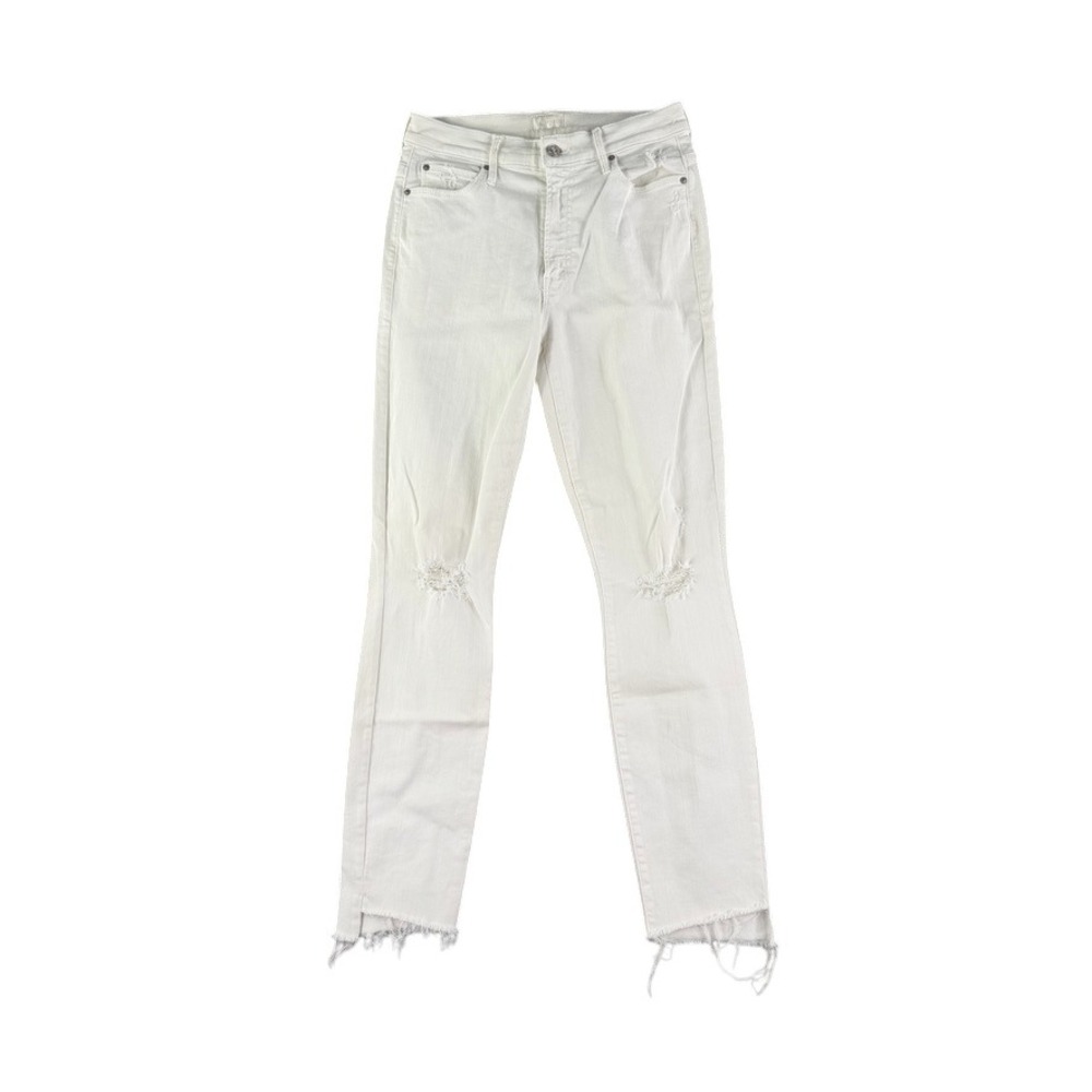 MOTHER Stunner Zip Ankle Step Fray Jeans Women's White Size 26x27